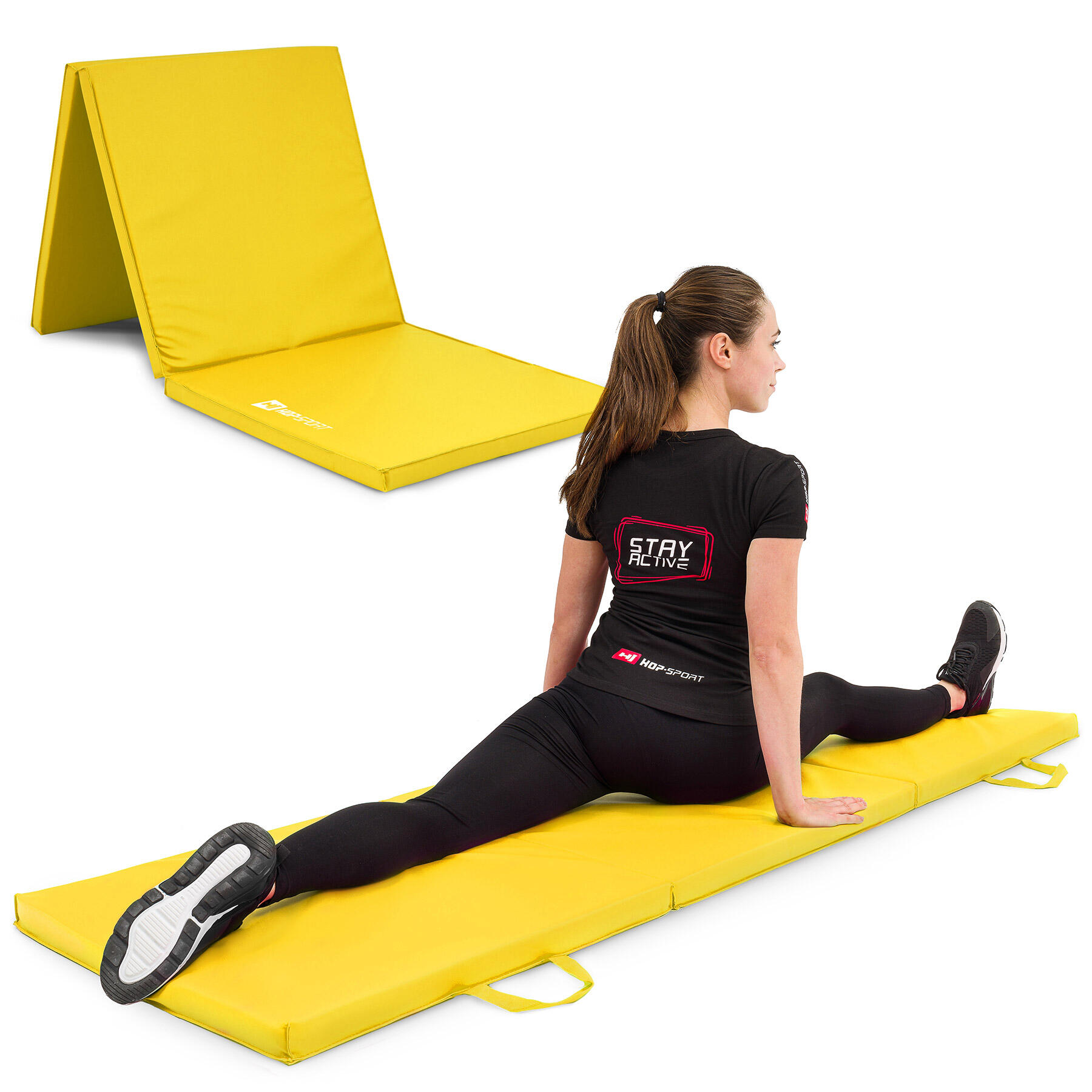 Hop-sport Materac gimnastyczny składany twardy 4cm - żółty