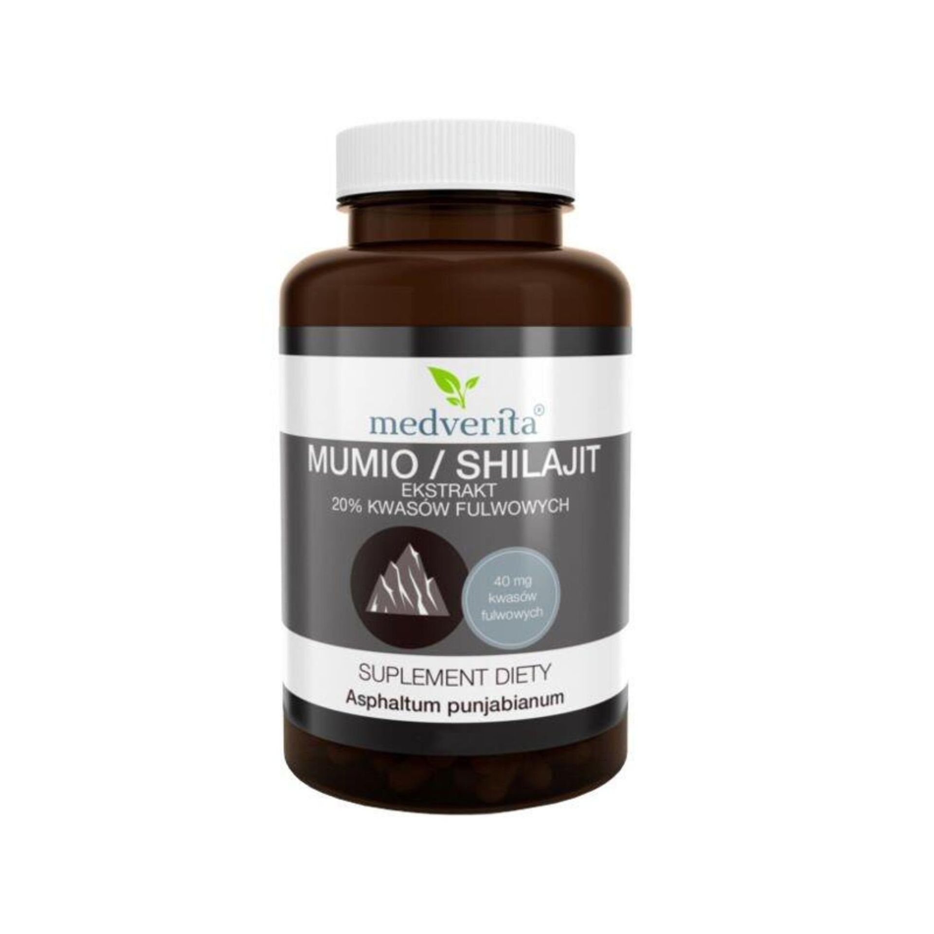 Medverita, Suplement diety, Mumio / Shilajit Ekstrakt 20% Kwasów Fulwowych, 60 kapsułek
