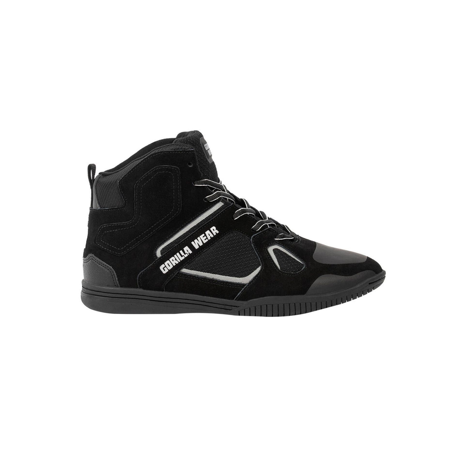 Gorilla Wear Buty kulturystyki Troy High Tops – czarne/czerwone – do uprawiania sportu, na co dzień, do treningu, sznurowadła z logo, wygodne, bardzo mocne trzymanie dla mężczyzn, szary, 39 EU