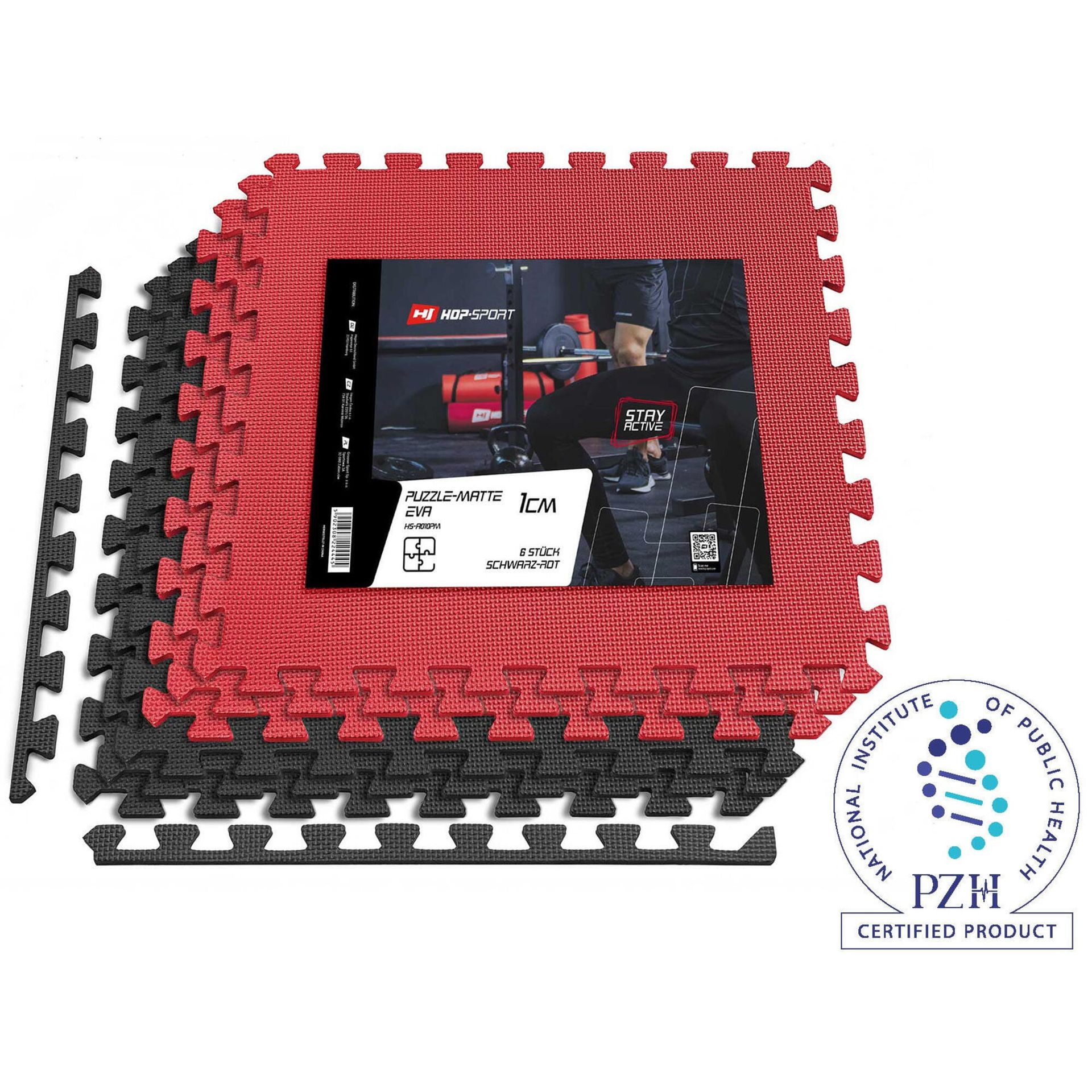 Hop-Sport Mata puzzle EVA 1cm czarno/czerwona - 6 sztuk
