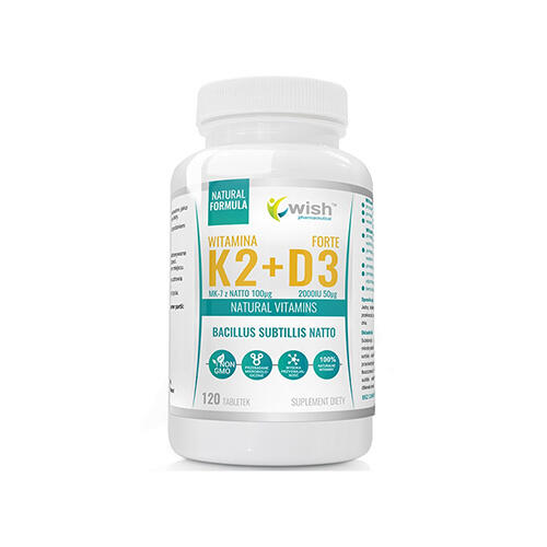 Wish Witamina K2, MK-7 100mcg + D3 2000IU 50mcg, 120 tabletek