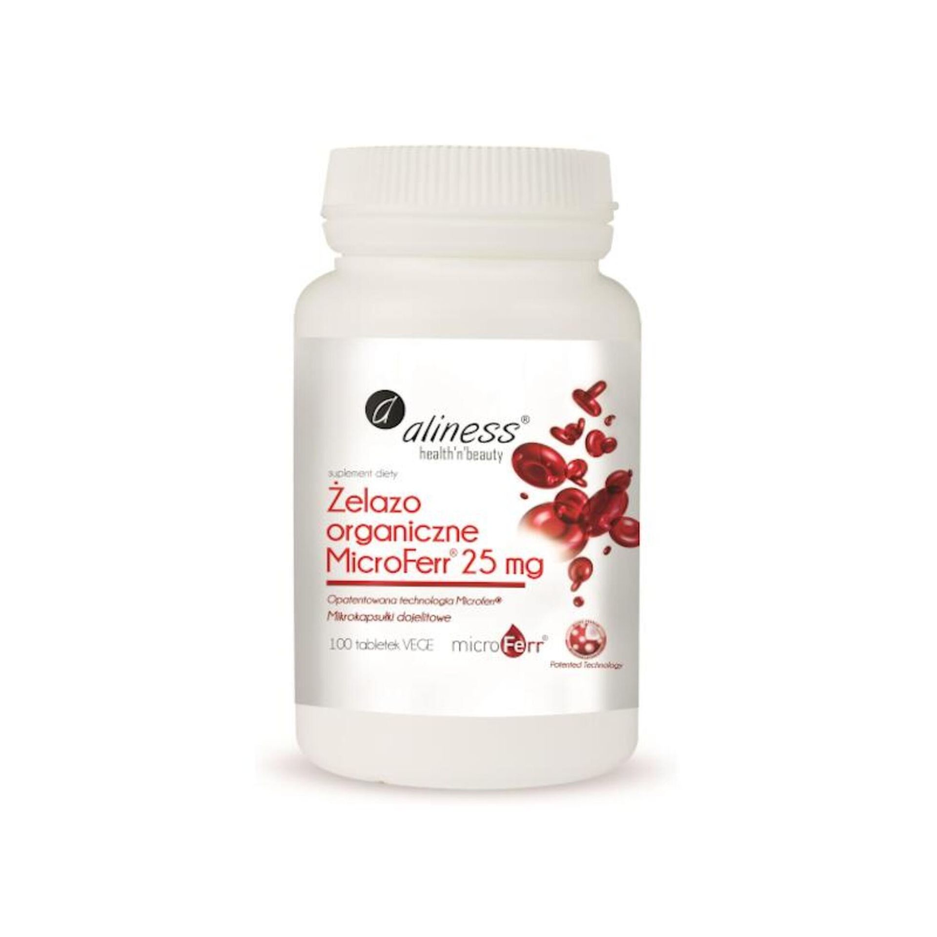 Aliness Żelazo organiczne MicroFerr 25 mg x 100 tabletek VEGE 4033-90507