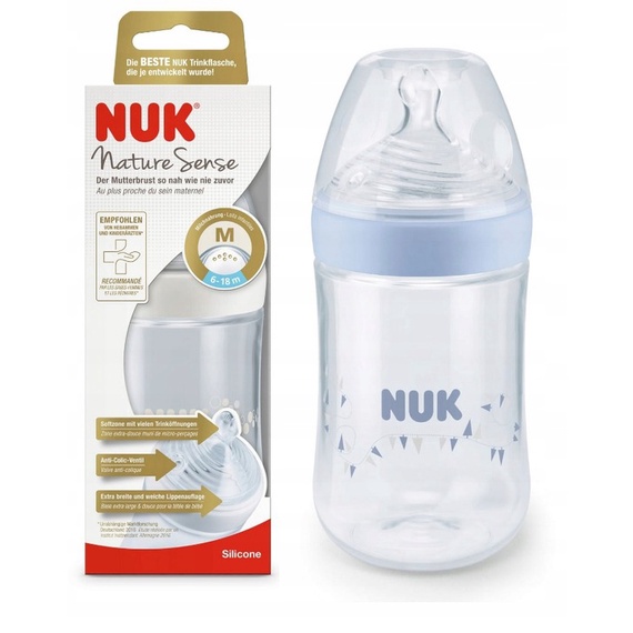NUK NUK Nature Sense Butelka niemowlęca silikon 6-18m) biała 260 ml