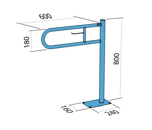 Poręcz dla niepełnosprawnych łukowa, uchylna podłogowa z miejscem na papier 60 cm Makoinstal PSP 760P