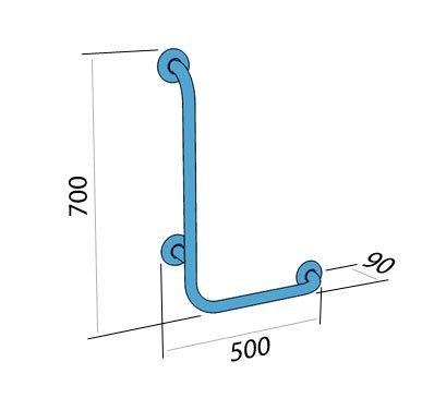 Poręcz dla niepełnosprawnych kątowa, prawa 50x70 cm PSP 133P