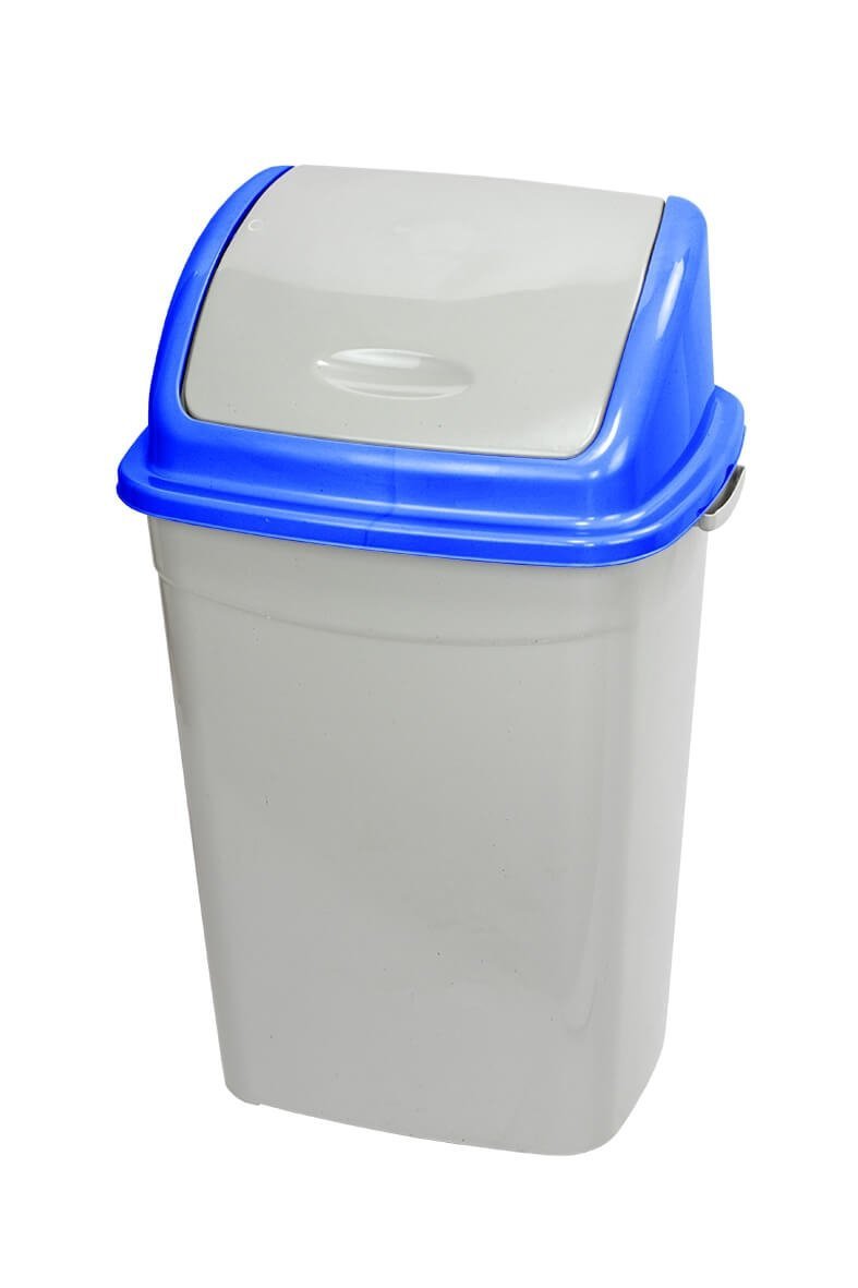 Kosz plastikowy z uchylną pokrywą szaro-niebieski Linea Trade KU50T-N