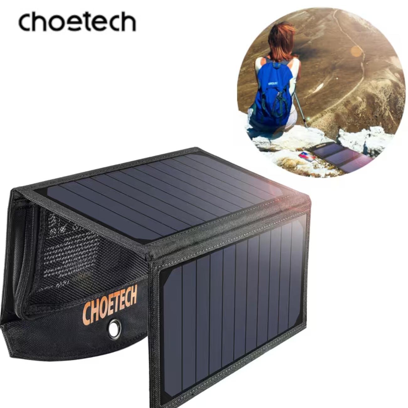 Choetech Choetech składana ładowarka solarna słoneczna fotowoltaiczna 19W 2x USB 2,4A czarny (SC001) SC001