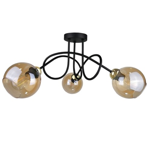 Keter Lighting Venus lampa podsufitowa 3x60W złoty/czarny/szkło miodowe 2002