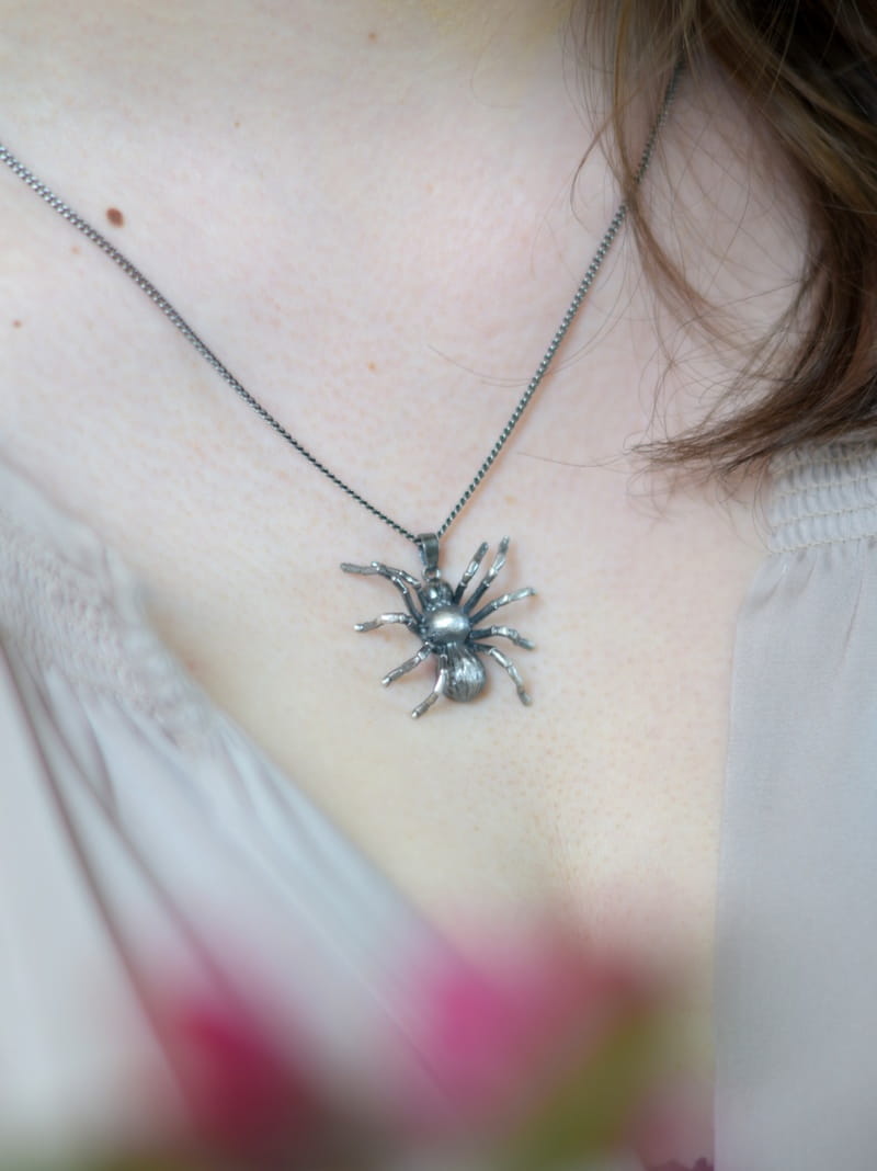 Wisiorek srebrny - Pająk szary mały