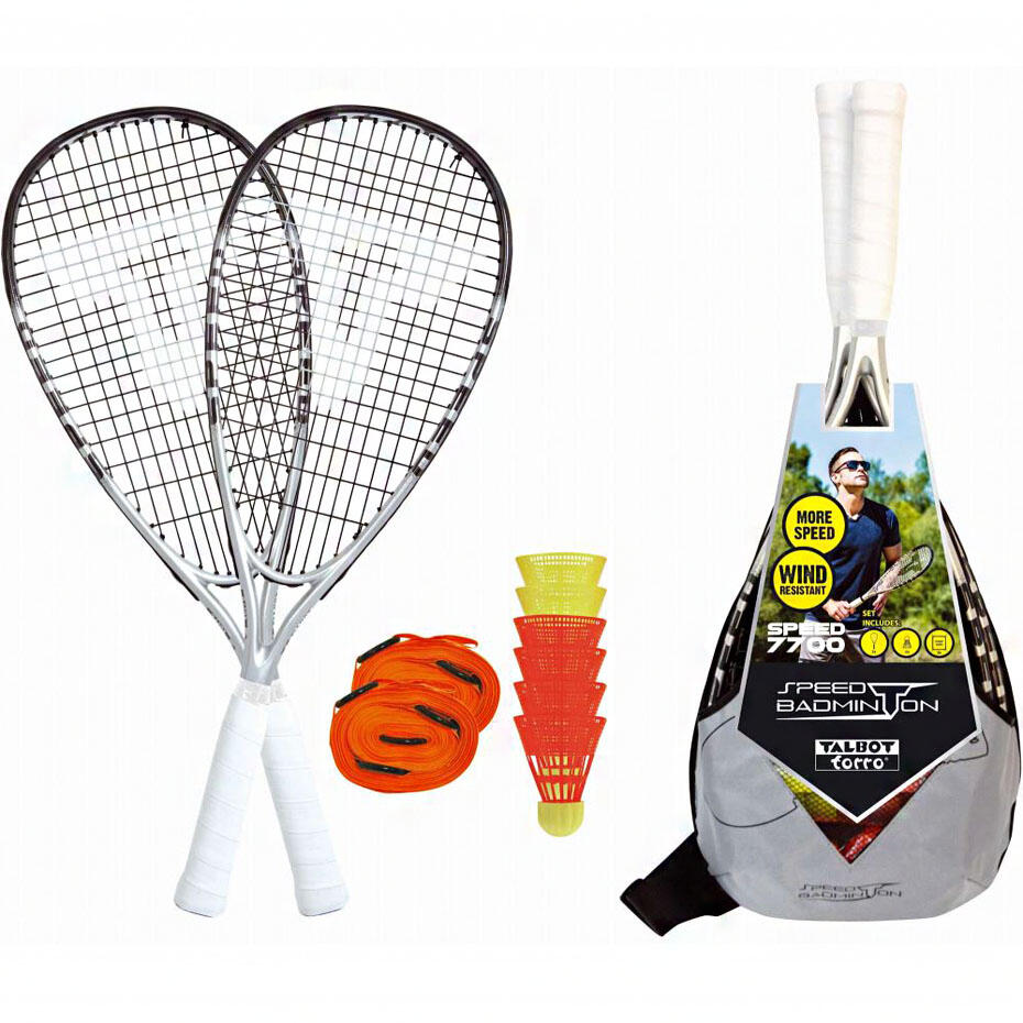 Talbot Torro męska Speed 7700, wysokiej jakości zestaw kompletny zestaw, 2 Grafitowy-Composite rackets 58, 5 cm Speed Badminton o dużej mocy, wielokolorowa, One Size 490117