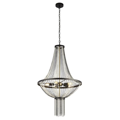 Baguette lampa wisząca 5-punktowa czarna/satynowa mosiądz 86353-5BK