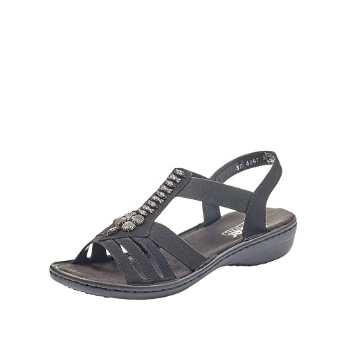 Rieker Damskie sandały 60806, sandały damskie, Czarny 00, 42 EU Schmal