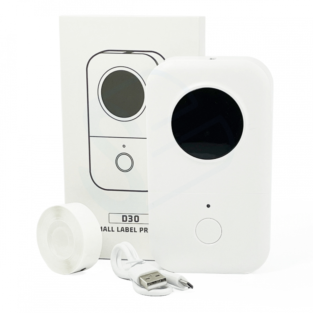 Mini drukarka etykiet Phomemo D30 biała Bluetooth szer. do 15 mm 203 DPI | KUP z zamiennikami i oszczędzaj! - ZADZWOŃ 730 811 399 PROMOCJA!