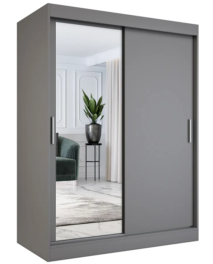 Antracytowa szafa przesuwna z lustrem 150 cm K4-W59
