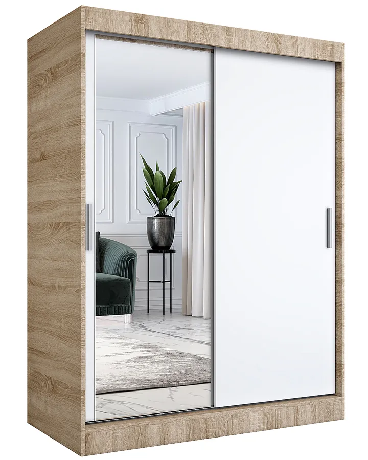 Szafa przesuwna z lustrem 150 cm dąb sonoma + biały Z6-N83
