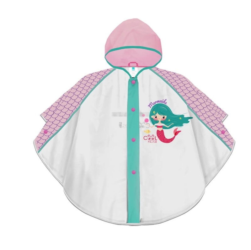 Peleryna przeciwdeszczowa z kapturem i odblaskiem, nadruk syrenki