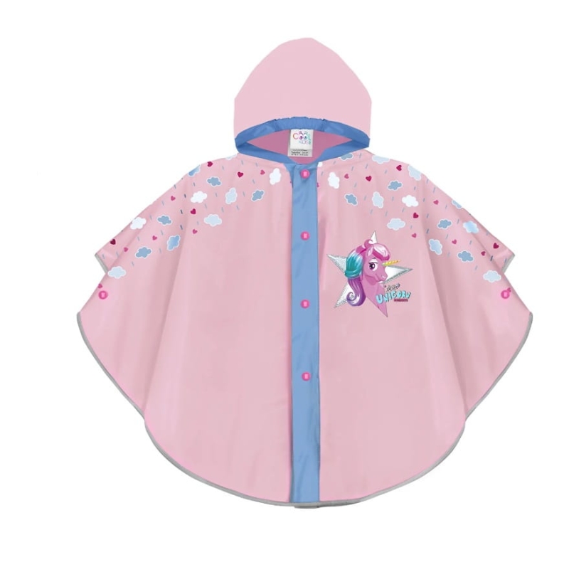 Peleryna przeciwdeszczowa z kapturem i odblaskiem, nadruk jednorożca