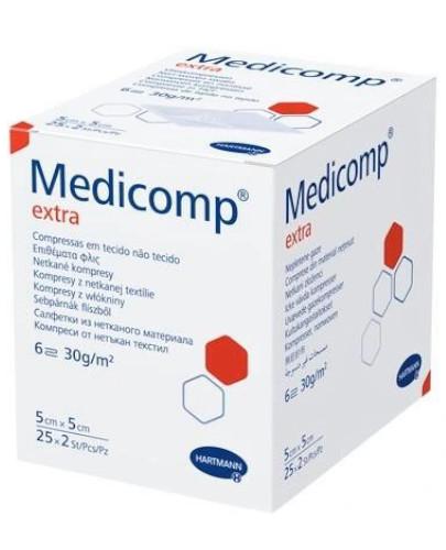 Hartmann Medicomp Extra kompresy z włókniny jałowe 5 cm x 5 cm 25 x 2 sztuki