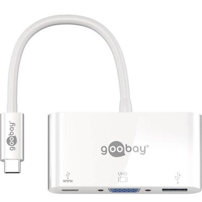 Goobay urządzenie USB-C Multi Port Adapter VGA, biały, 0.15 m Rozszerzona USB-C w celu porty USB 3.0 i jeden port VGA (62100)