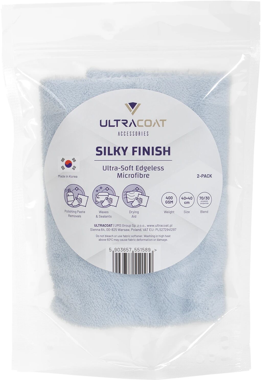 Ultracoat Silky Finish  mikrofibra o średniej długości włosia, 40x40cm, 400gsm, 2 sztuki