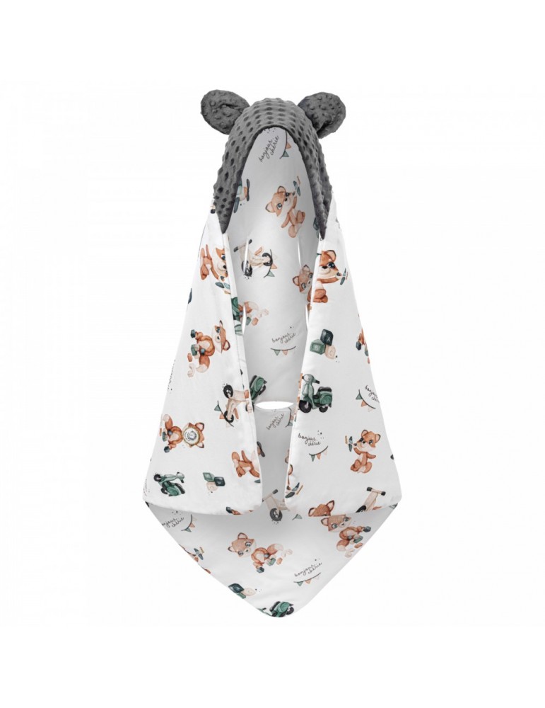 Bonjour Cherie kocyk bambusowy do fotelika samochodowego 90/90 Retro fox Minky smoked pearl