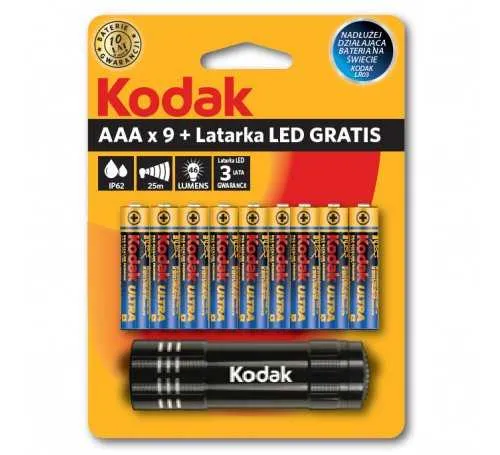 Zdjęcia - Latarka Kodak Zestaw   9-LED + Baterie Ultra Premium LR03x9szt 