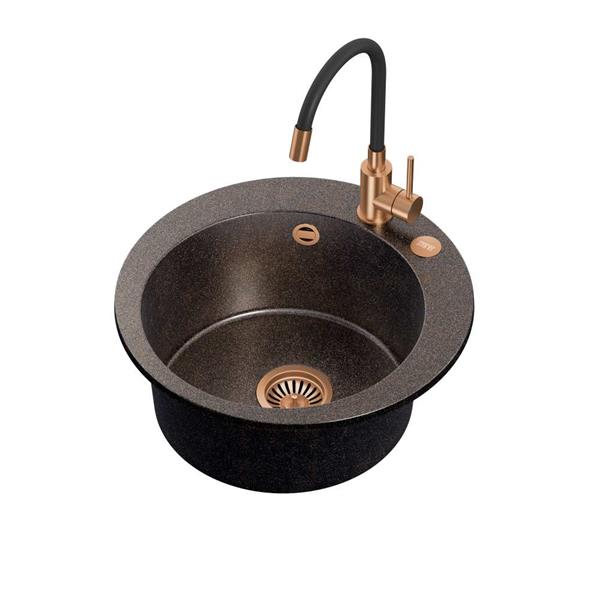 ART JAMES 210  Ø51x20) Steingran Art Copper Black Pearl 
z syfonem manualnym, baterią Maggie PVD miedź i zaślepką 
- czarny opalizacja miedziana