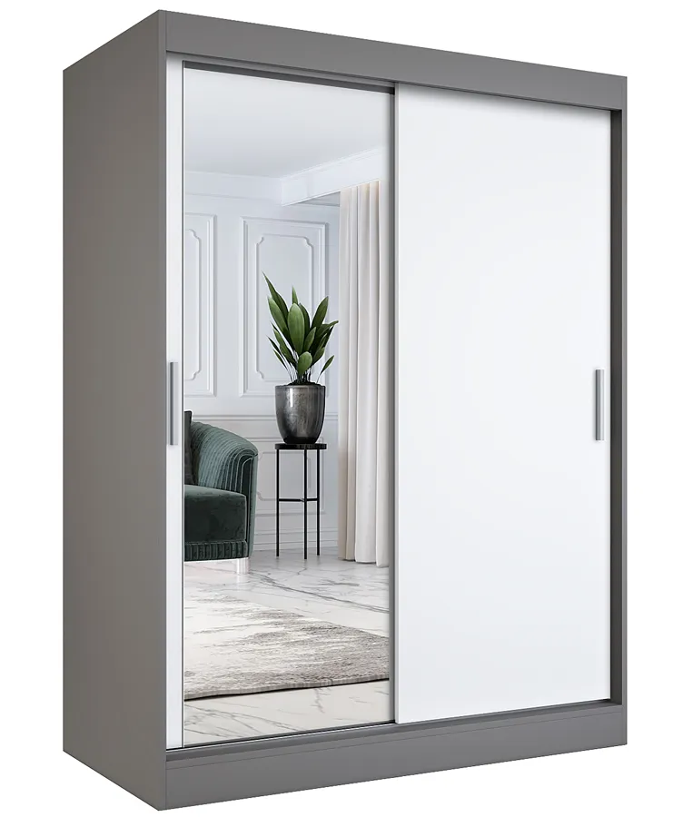 Szafa 150x200 przesuwna z lustrem antracyt + biały L5-F53