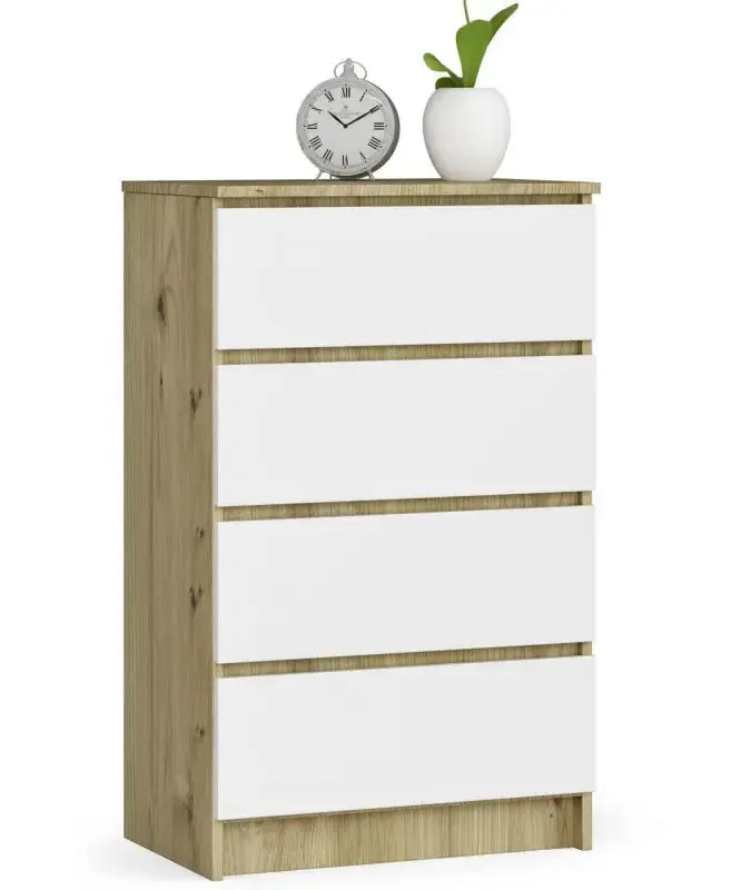 Komoda skandynawska do sypialni dąb artisan biały + E1-E43