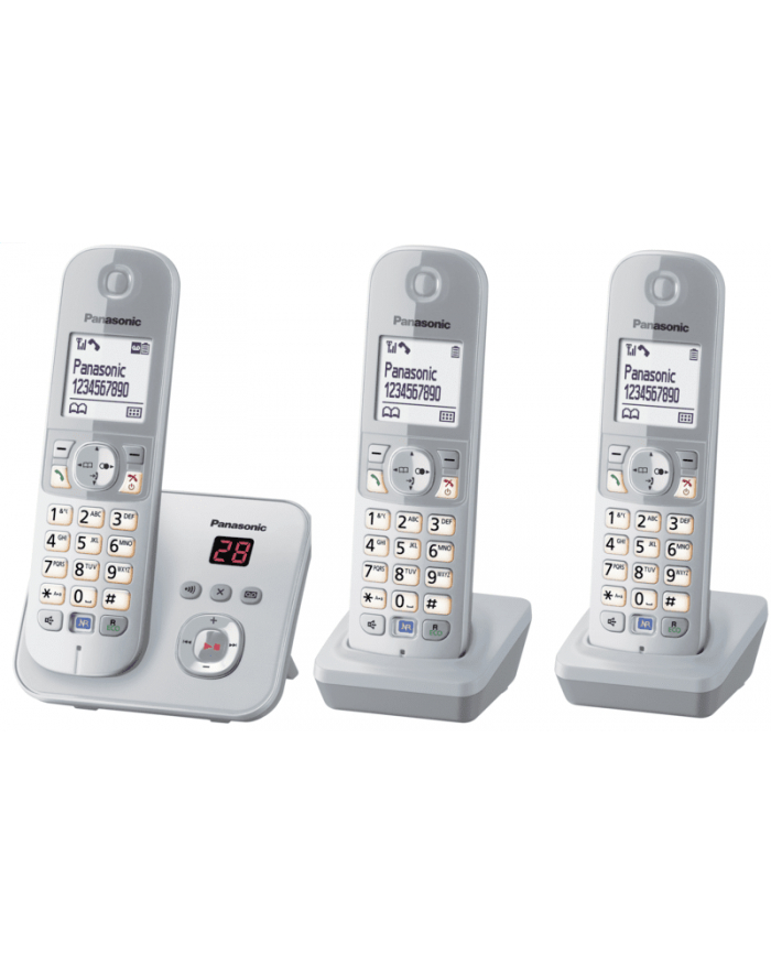 Panasonic KX-TG6823GS, analog telephone silver three handsets with answering machine