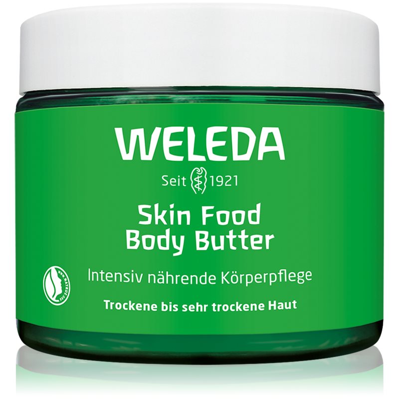 WELEDA Skin Food masło do ciała, wegańska pielęgnacja ciała w nowym szklanym pojemniku, bogaty, naturalny kosmetyk, nawilżający z masłem shea i kakaowym do suchej skóry (1 x 150 ml)