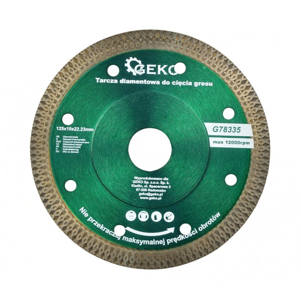 Tarcza diamentowa do cięcia gresu 125 x 10 x 22 GEKO - G78335