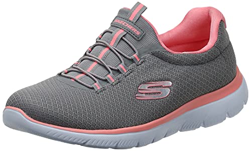 Skechers Trampki damskie Summits, Szare siateczkowe różowe wykończenie, 38.5 EU