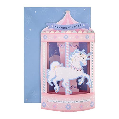 Hallmark Kartka urodzinowa 3D dla wnuczki - uroczy wzór karuzeli jednorożca