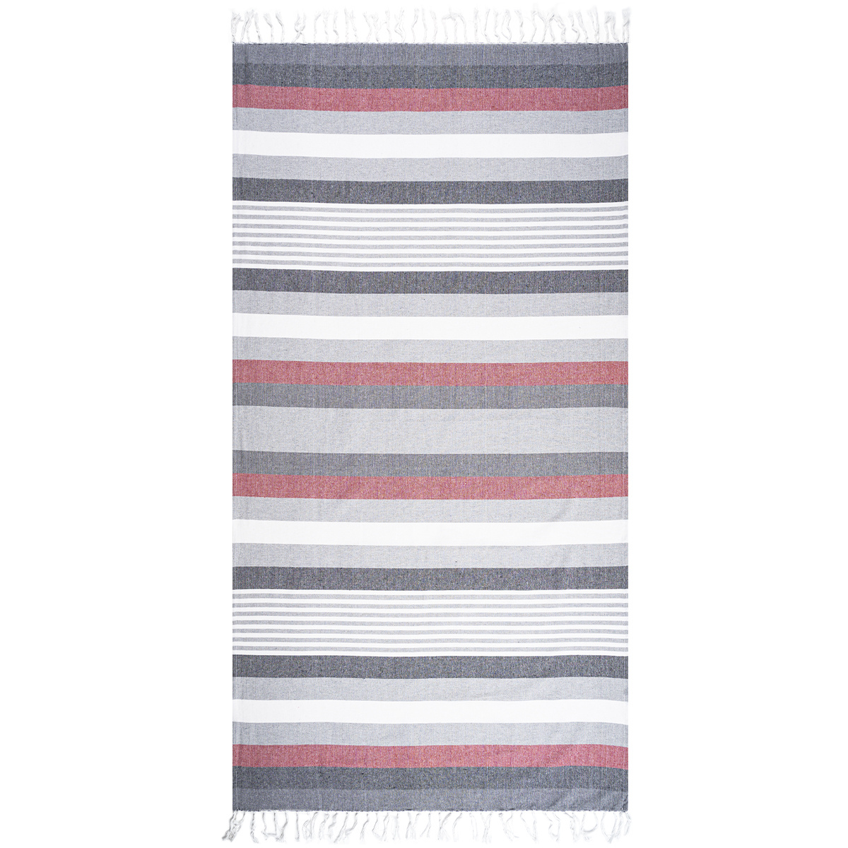 Ręcznik kąpielowy Fouta z frędzlami Stripes red, 90 x 170 cm