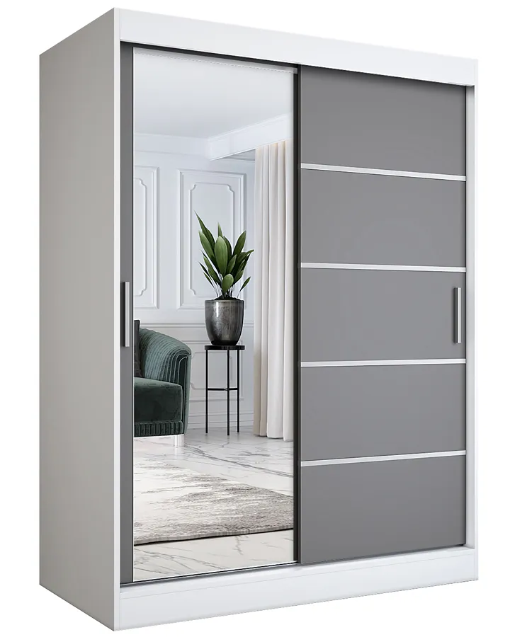 Szafa z frontami przesuwnymi biel + antracyt 150 cm S7-E28