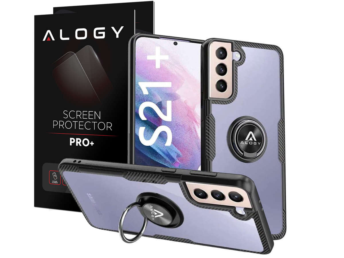 Etui Alogy Ring Holder Clear Armor do Samsung Galaxy S21 Plus czarne + Szkło