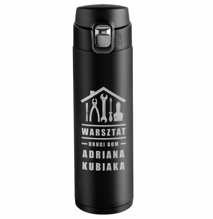 Kubek termiczny czarny z grawerem dla mechanika majsterkowicza na