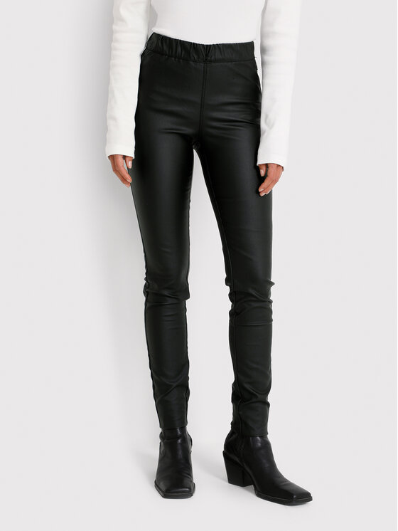 Kaffe Spodnie z imitacji skóry Ada Coated 10501626 Czarny Slim Fit