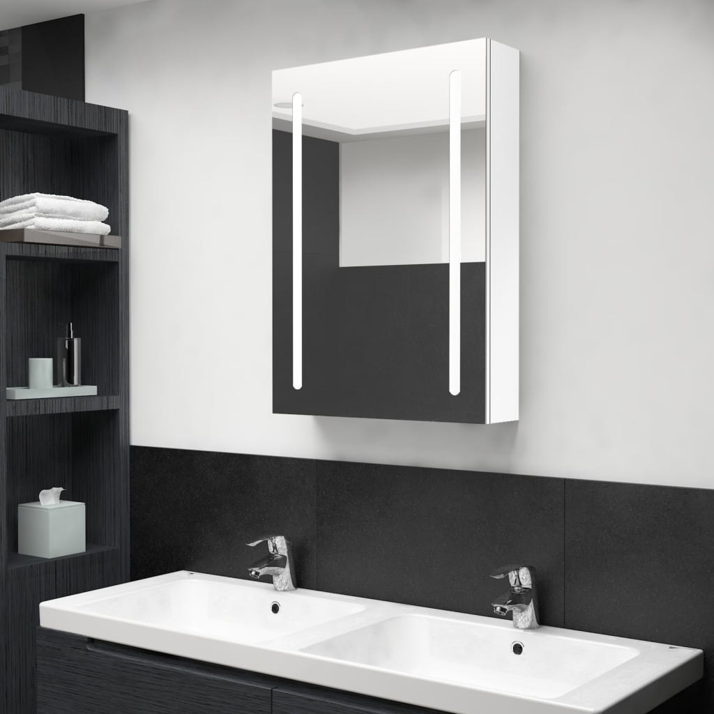 Lumarko Szafka łazienkowa z lustrem i LED, lśniąca biel, 50x13x70 cm
