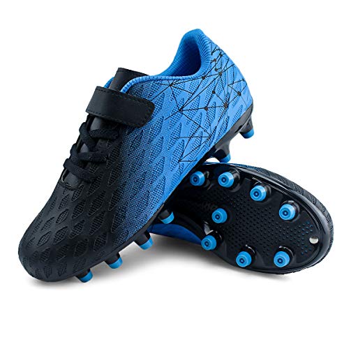 JABASIC Dziecięce buty piłkarskie do twardej podłogi, lekkie buty sportowe na świeżym powietrzu (33 EU, czarne/niebieskie)