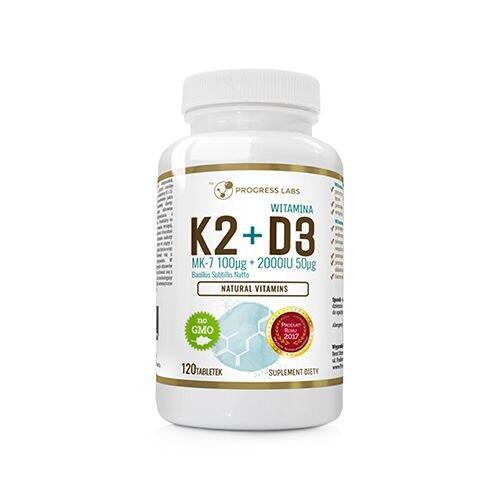 Progress Labs Progress Labs Witamina K2 MK-7 Z Natto 100 mcg + D3 2000 IU 50 mcg - 120 tabletek