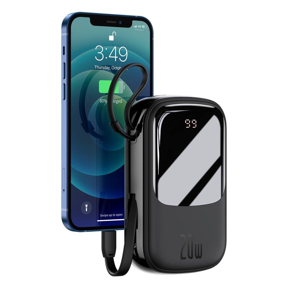 Baseus Powerbank Qpow 20000mAh IP USB USB-C 22W z kablem Lightning czarny)