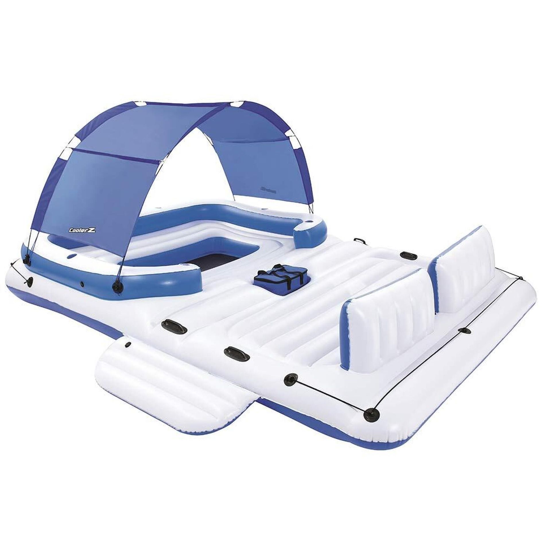 Bestway 43105 pływak basenowy i plażowy Niebieski, Biały Pływająca wyspa Wzór Winyl, Air bed