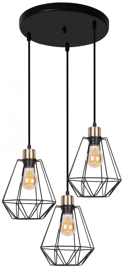 Czarna potrójna lampa wisząca w stylu loftowym - K116 R9-R57