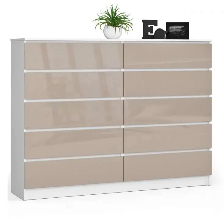 Długa komoda do salonu z szufladami biały + cappuccino połysk - Entira 4X