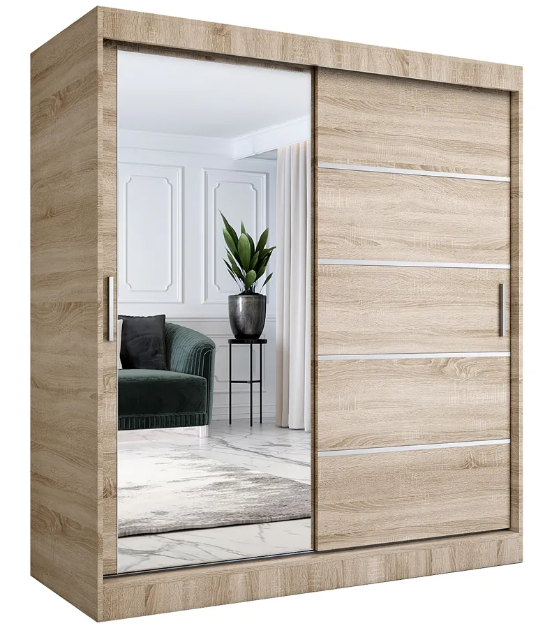 Szafa z drzwiami przesuwnymi i lustrem 180 cm dąb sonoma W6-A72