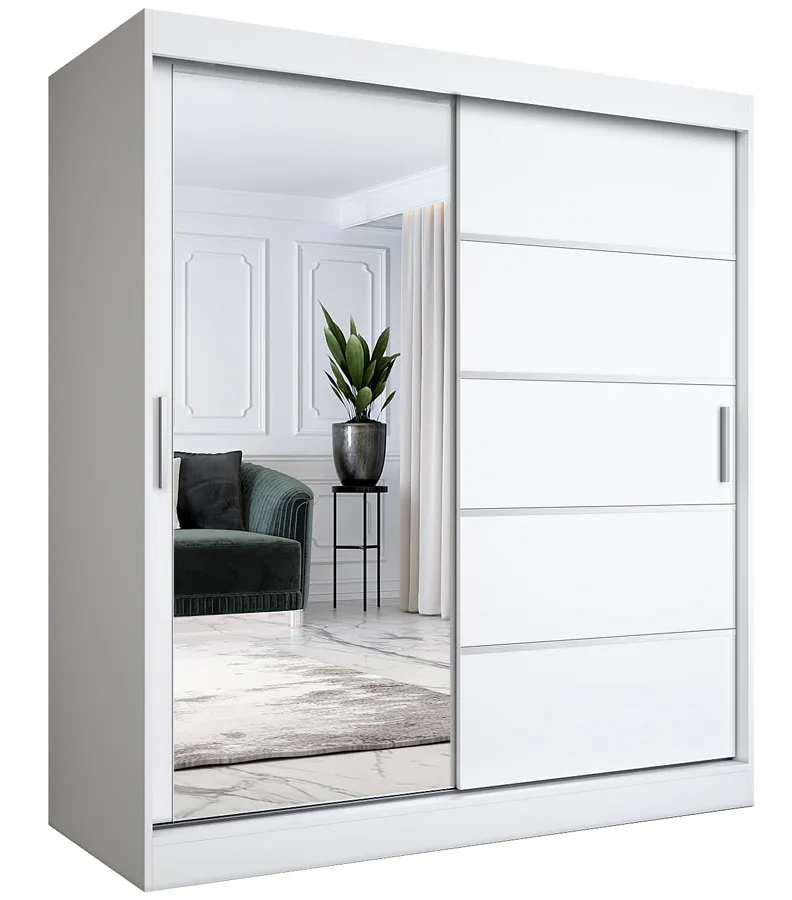 Biała Szafa Z Drzwiami Przesuwnymi 180X200 Cm M6-F52
