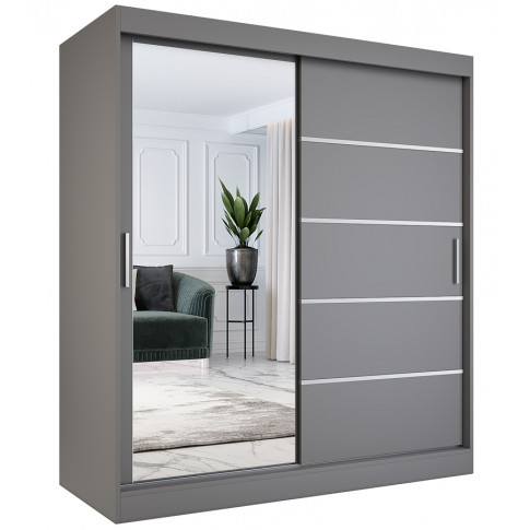 Antracytowa szafa przesuwna z lustrem 180 cm W7-A37