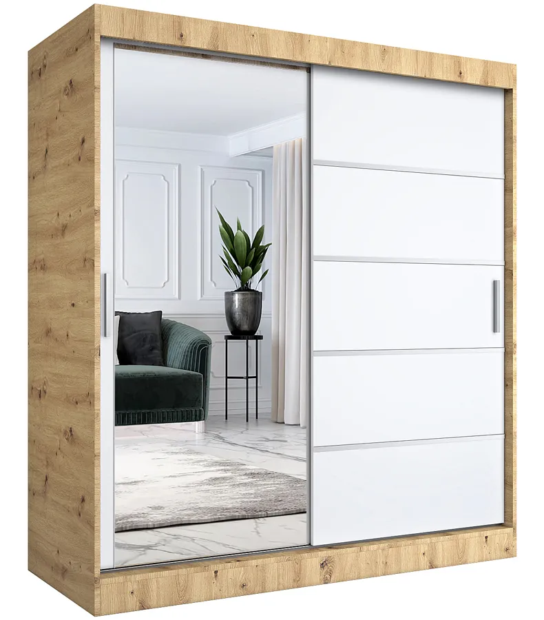 Przesuwna szafa 180 cm dąb artisan + biały C2-W96